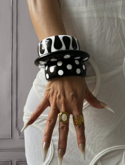Black and White Statement Stack (with mustard earrings)